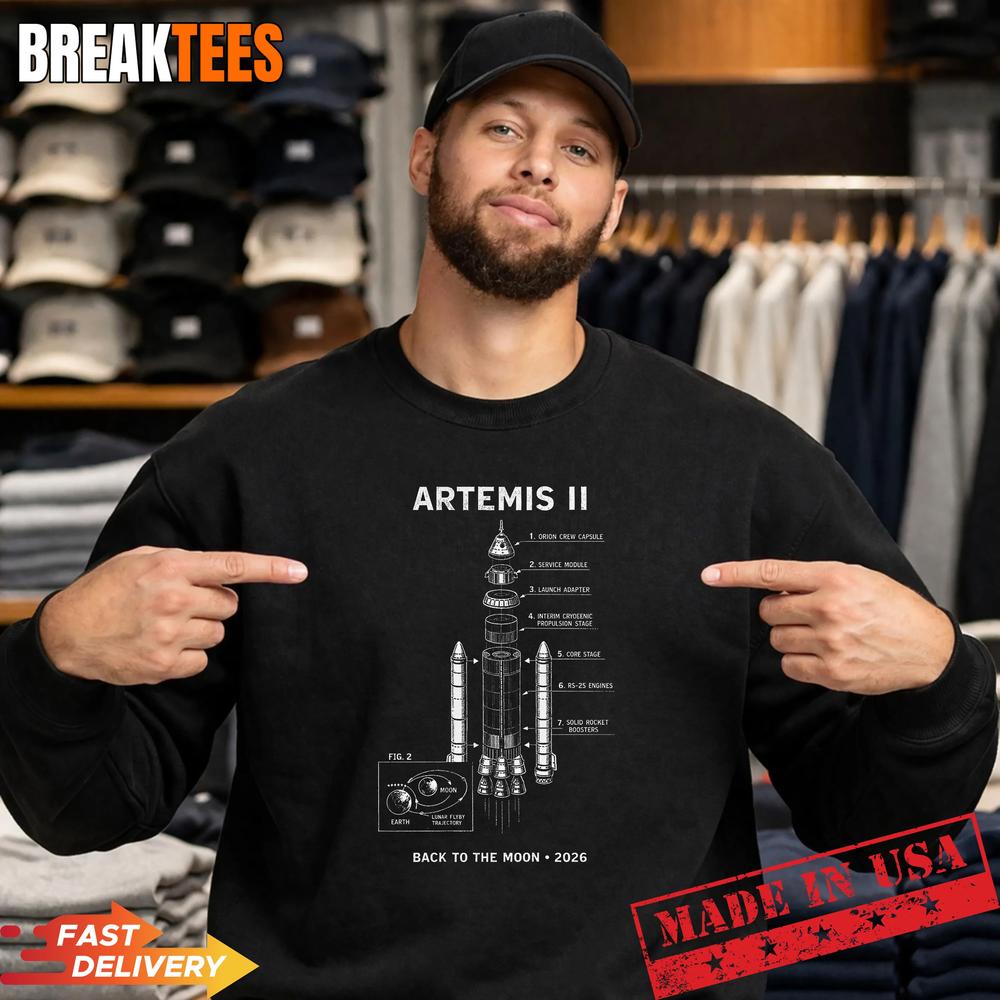 Blueprint Space Rocket Launch Mission to The Moon Artemis 2 T-Shirt