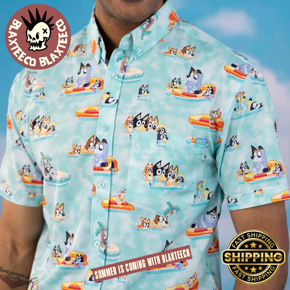 Bluey RSVLTS Everybody In The Pool Button Short Sleeve Hawaiian Shirt