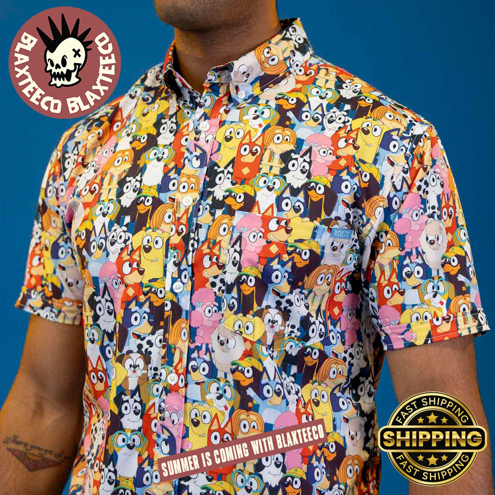 Bluey RSVLTS Primary Pals Button Short Sleeve Hawaiian Shirt