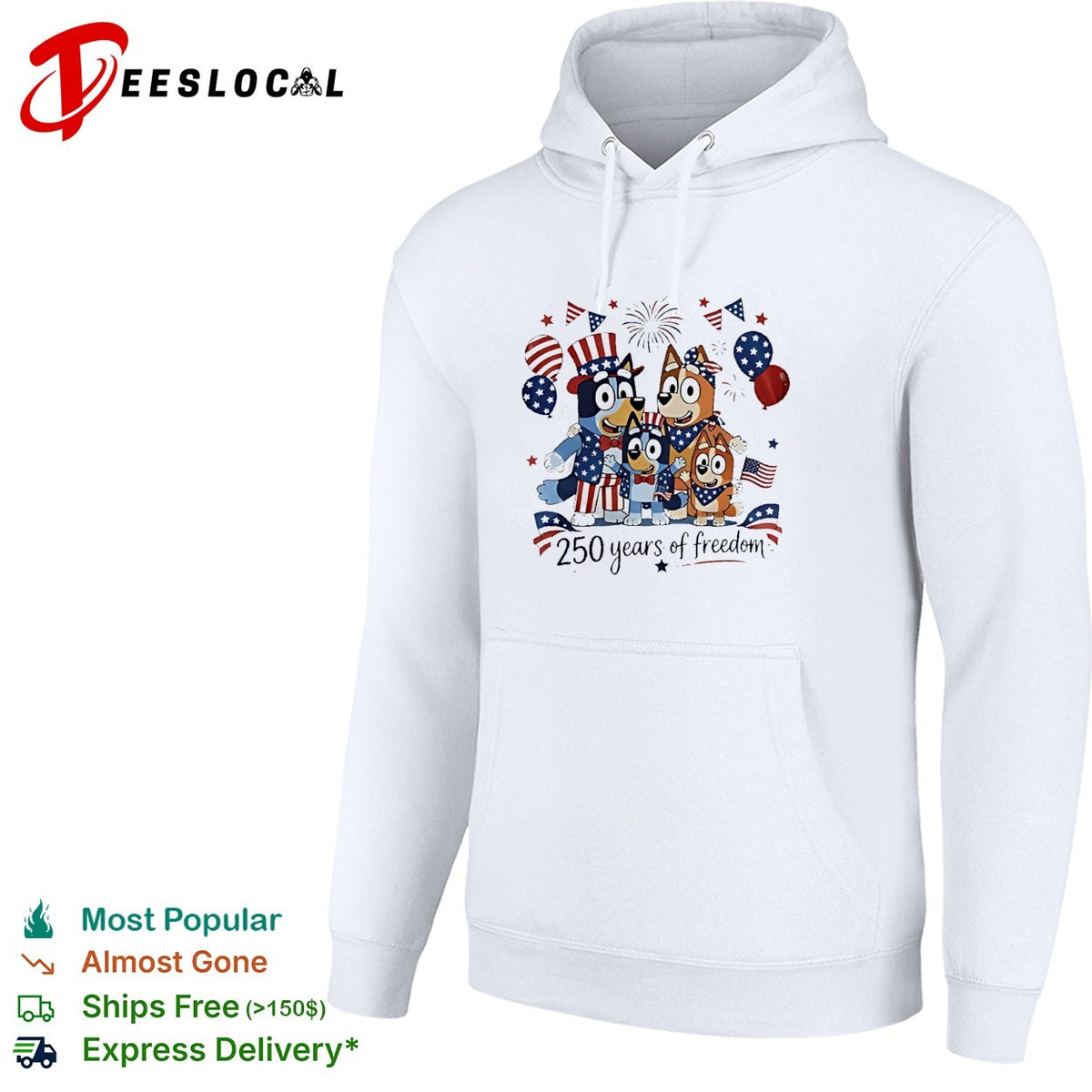 Bluey family patriotic 250 years of freedom Uncle Sam hat and balloons shirt