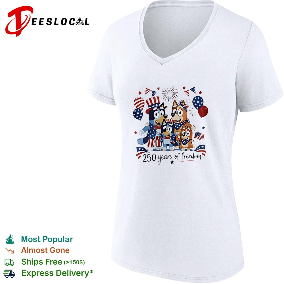 Bluey family patriotic 250 years of freedom Uncle Sam hat and balloons shirt