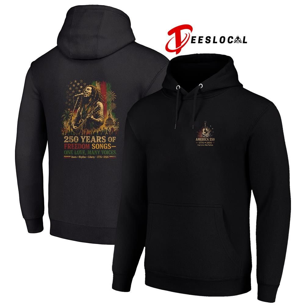 Bob Marley 250 years of freedom songs one love many voices graphic shirt