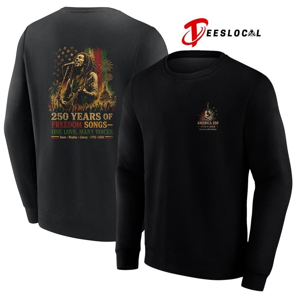 Bob Marley 250 years of freedom songs one love many voices graphic shirt