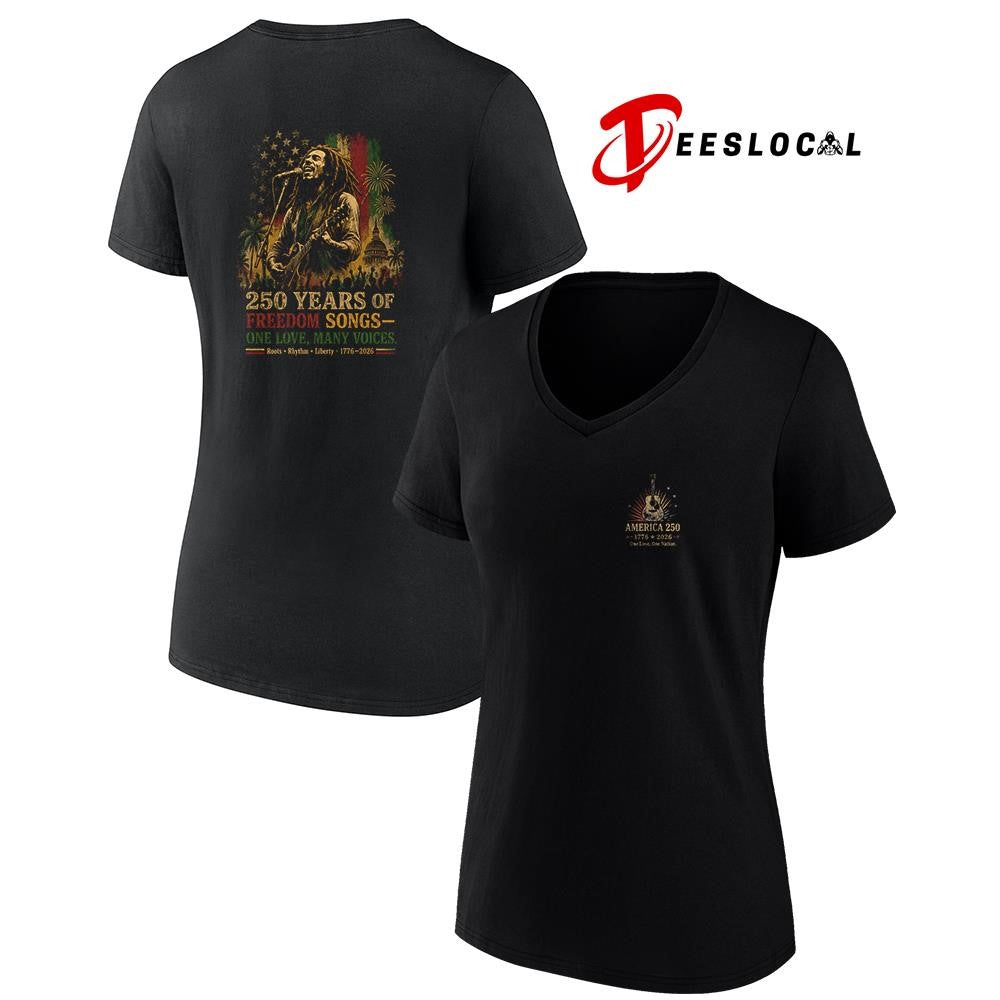 Bob Marley 250 years of freedom songs one love many voices graphic shirt