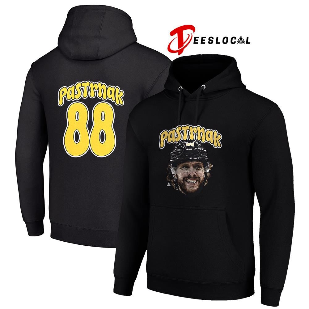 Boston Bruins David Pastrnak portrait name and number shirt