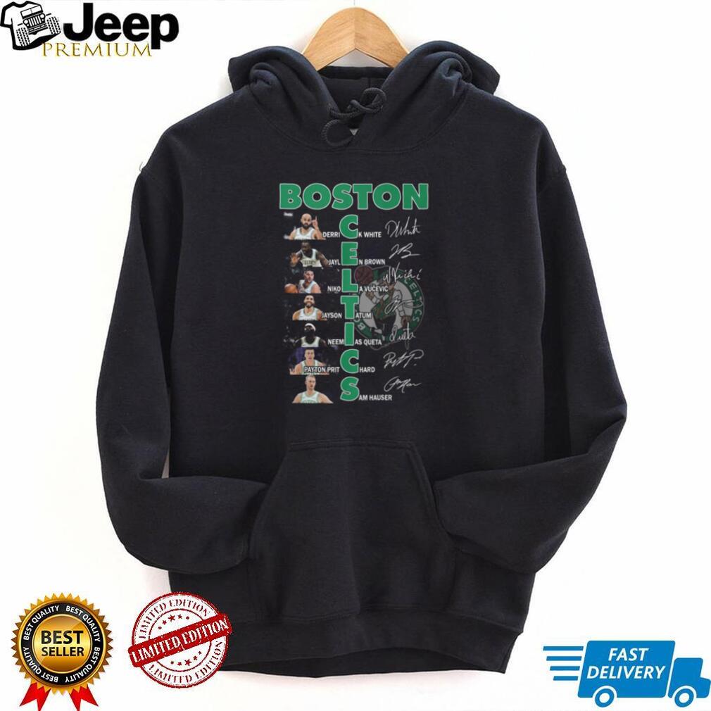 Boston Celtics NBA Basketball Players White Brown Tatum Signatures Vertical Team Name T Shirt