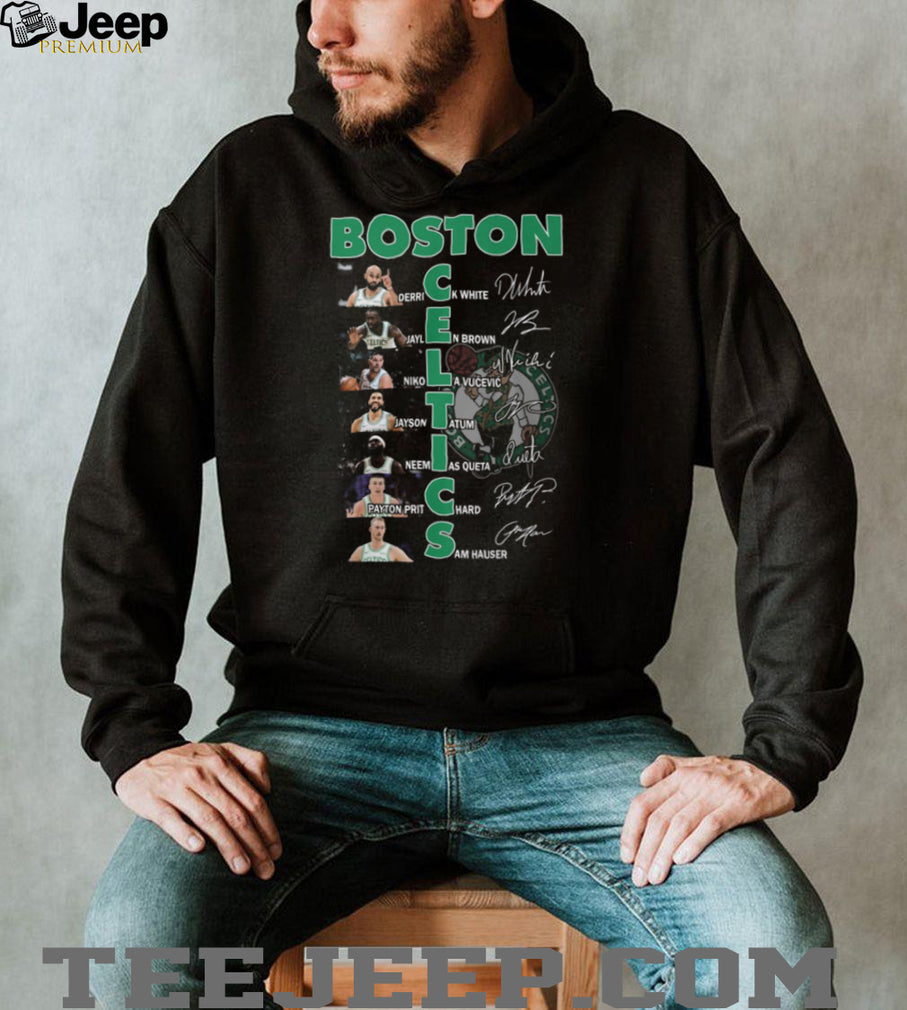 Boston Celtics NBA Basketball Players White Brown Tatum Signatures Vertical Team Name T Shirt