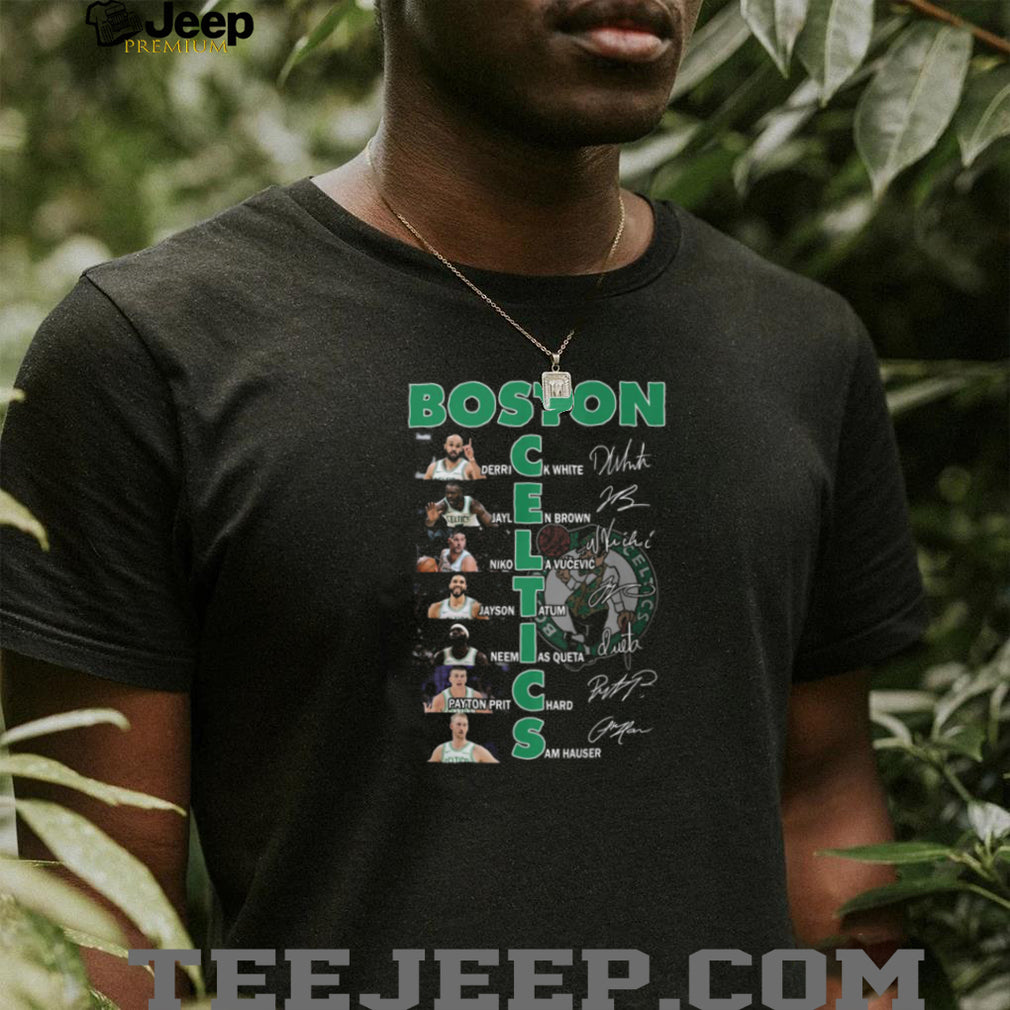 Boston Celtics NBA Basketball Players White Brown Tatum Signatures Vertical Team Name T Shirt