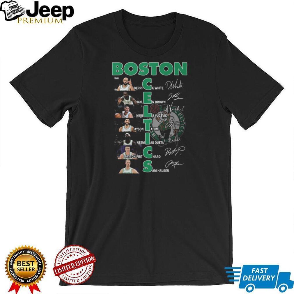 Boston Celtics NBA Basketball Players White Brown Tatum Signatures Vertical Team Name T Shirt