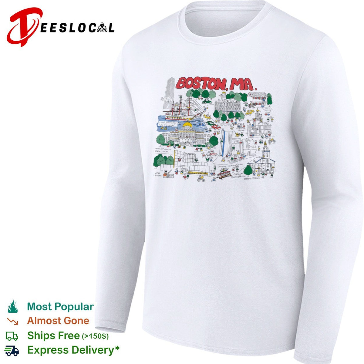 Boston MA Bunker Hill Monument USS Constitution Old Ironside State House shirt