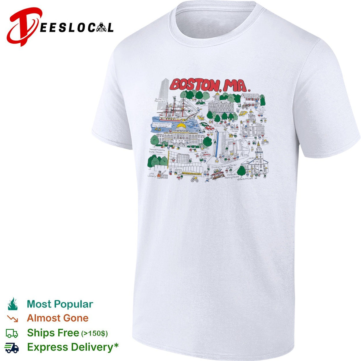 Boston MA Bunker Hill Monument USS Constitution Old Ironside State House shirt