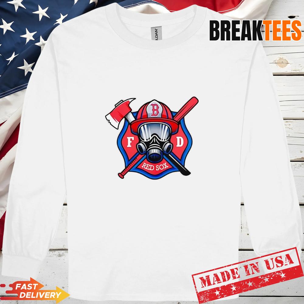 Boston Red Sox x Firefighters Helmet Axe And Baseball Bat T-Shirt