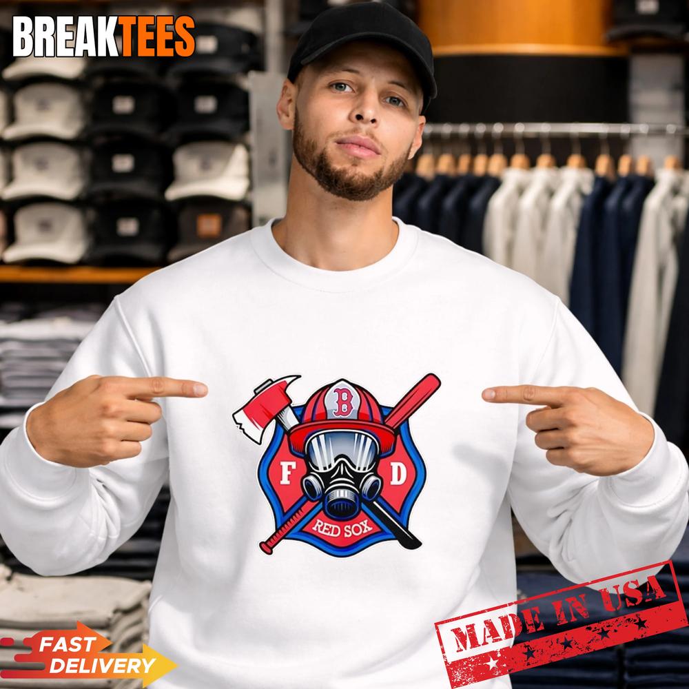 Boston Red Sox x Firefighters Helmet Axe And Baseball Bat T-Shirt