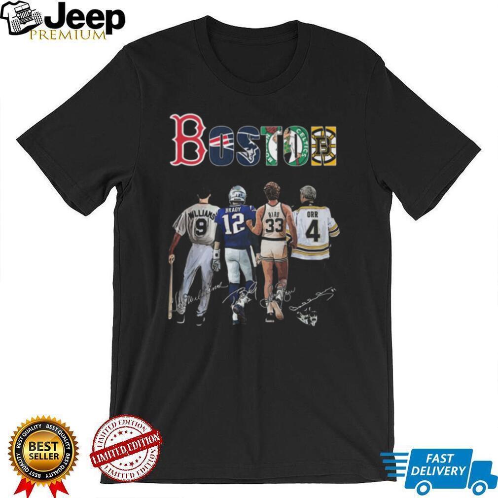 Boston Sports Legends Signatures T Shirt Williams, Brady, Bird, Orr