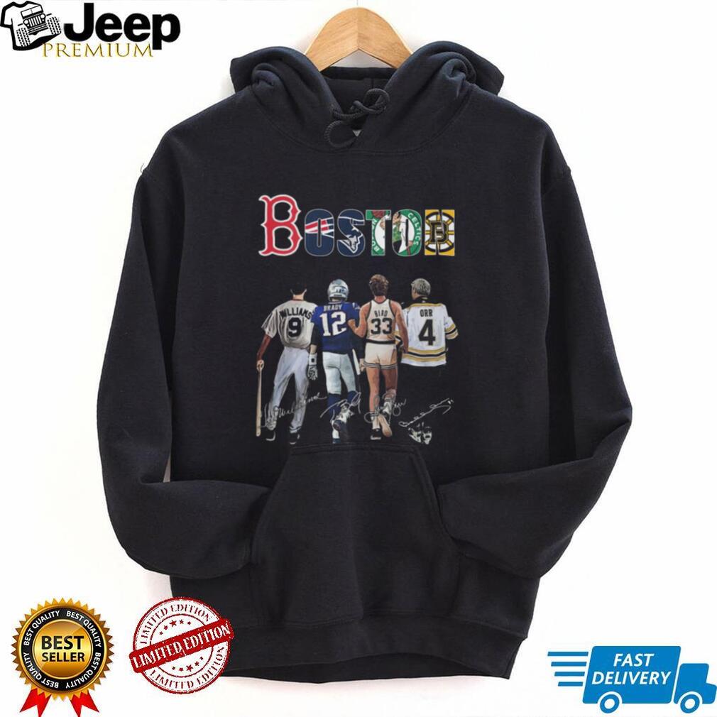 Boston Sports Legends Signatures T Shirt Williams, Brady, Bird, Orr