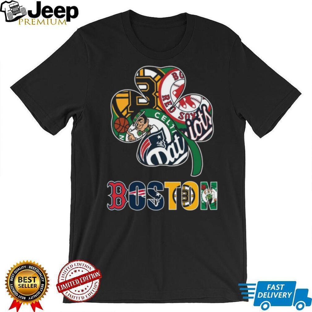Boston Sports Shamrock Four Leaf Clover Teams Logo T Shirt