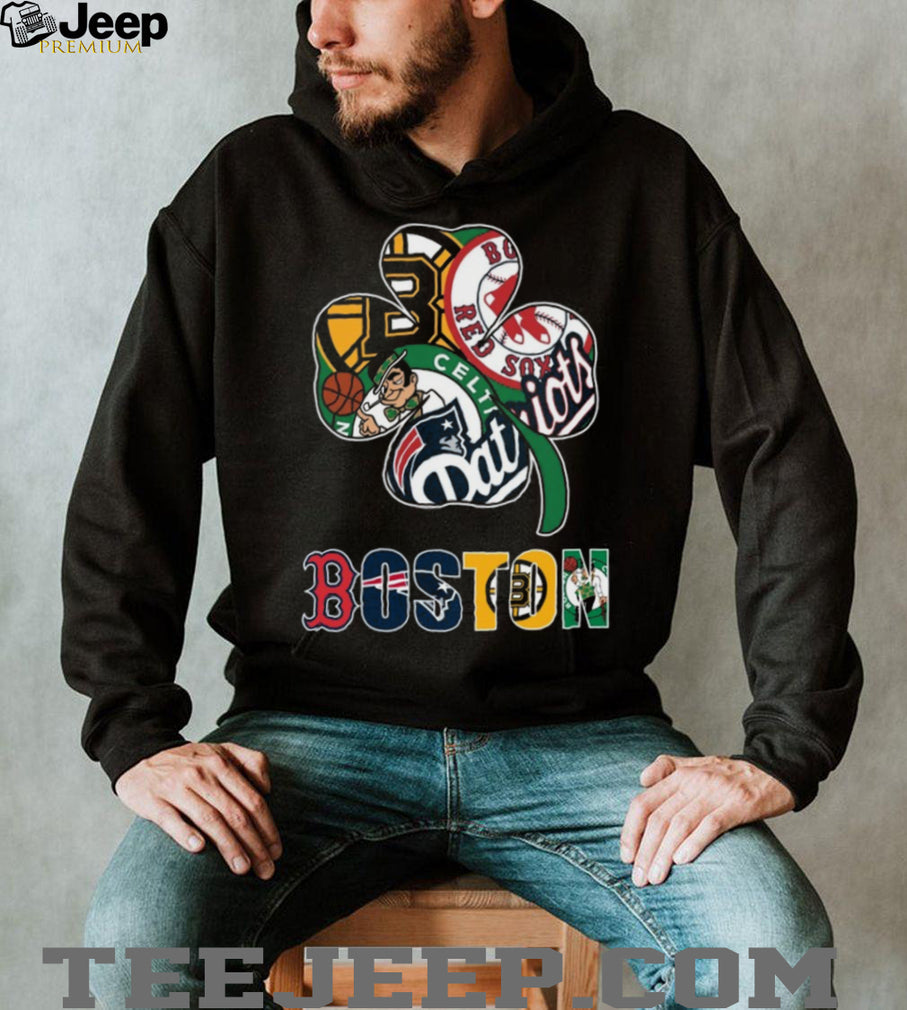 Boston Sports Shamrock Four Leaf Clover Teams Logo T Shirt
