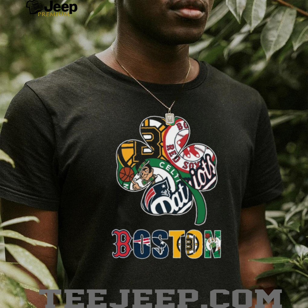 Boston Sports Shamrock Four Leaf Clover Teams Logo T Shirt