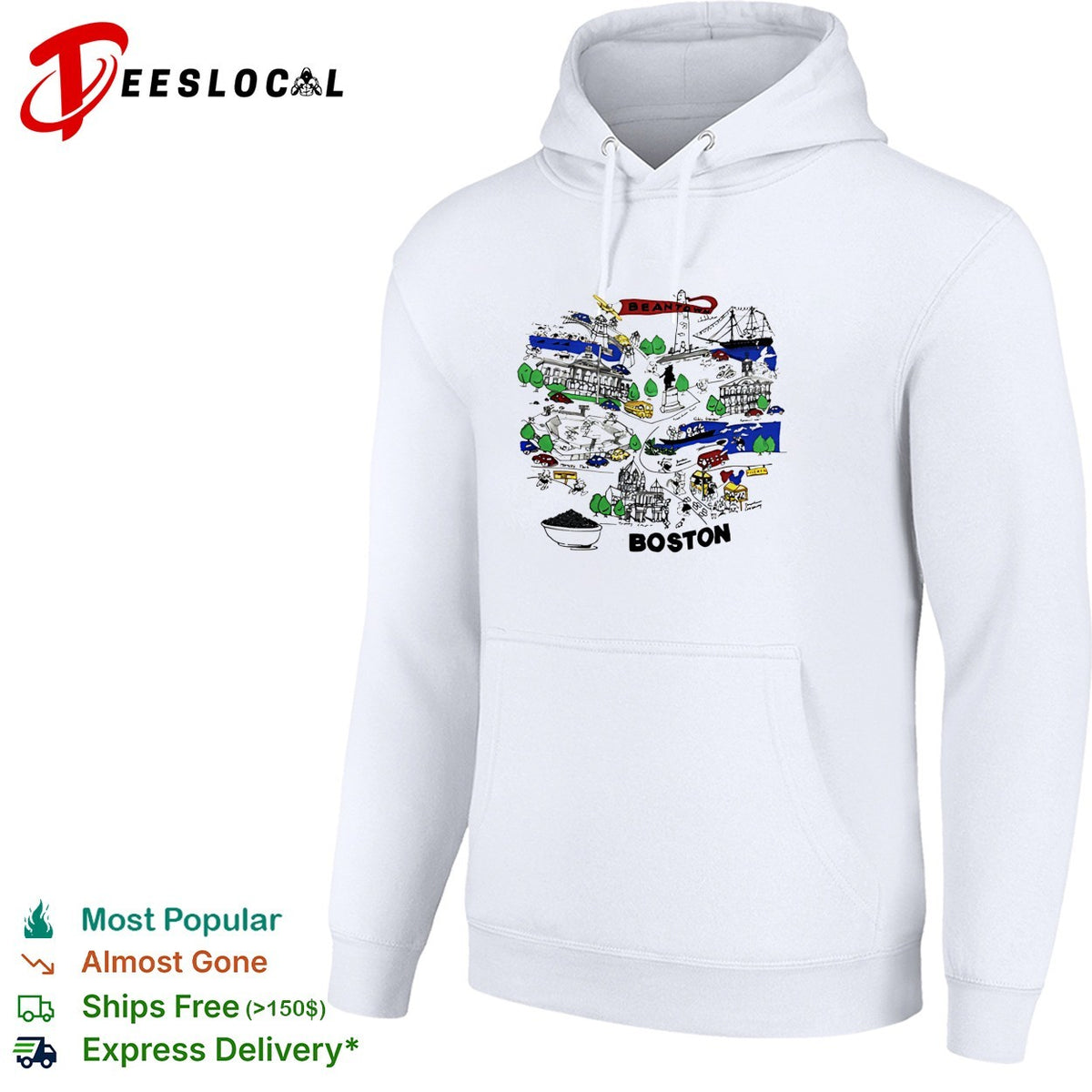 Boston city skyline collage landmarks vintage shirt