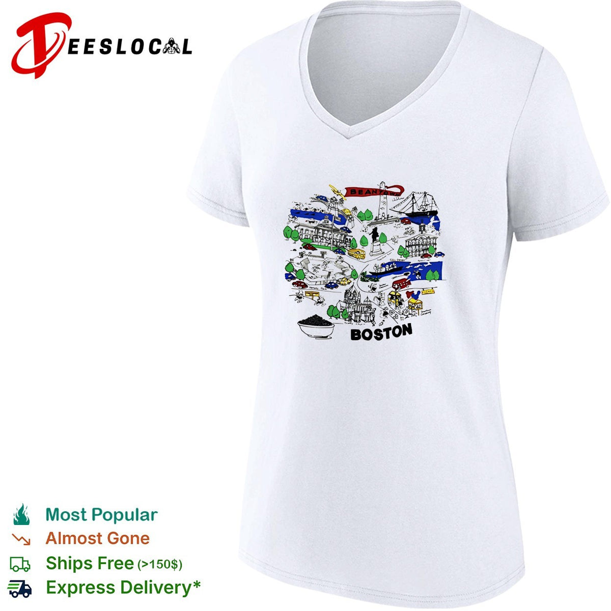 Boston city skyline collage landmarks vintage shirt