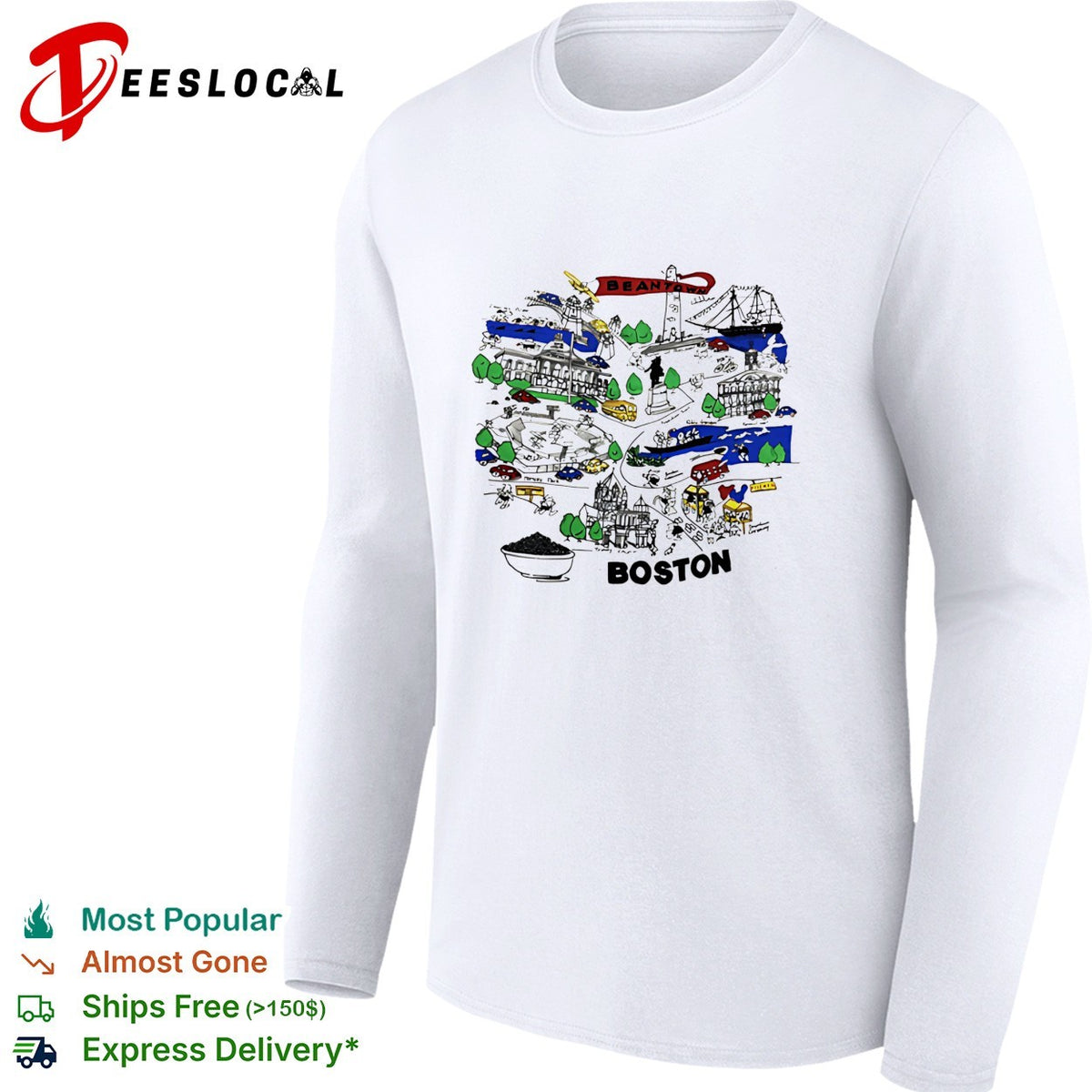 Boston city skyline collage landmarks vintage shirt