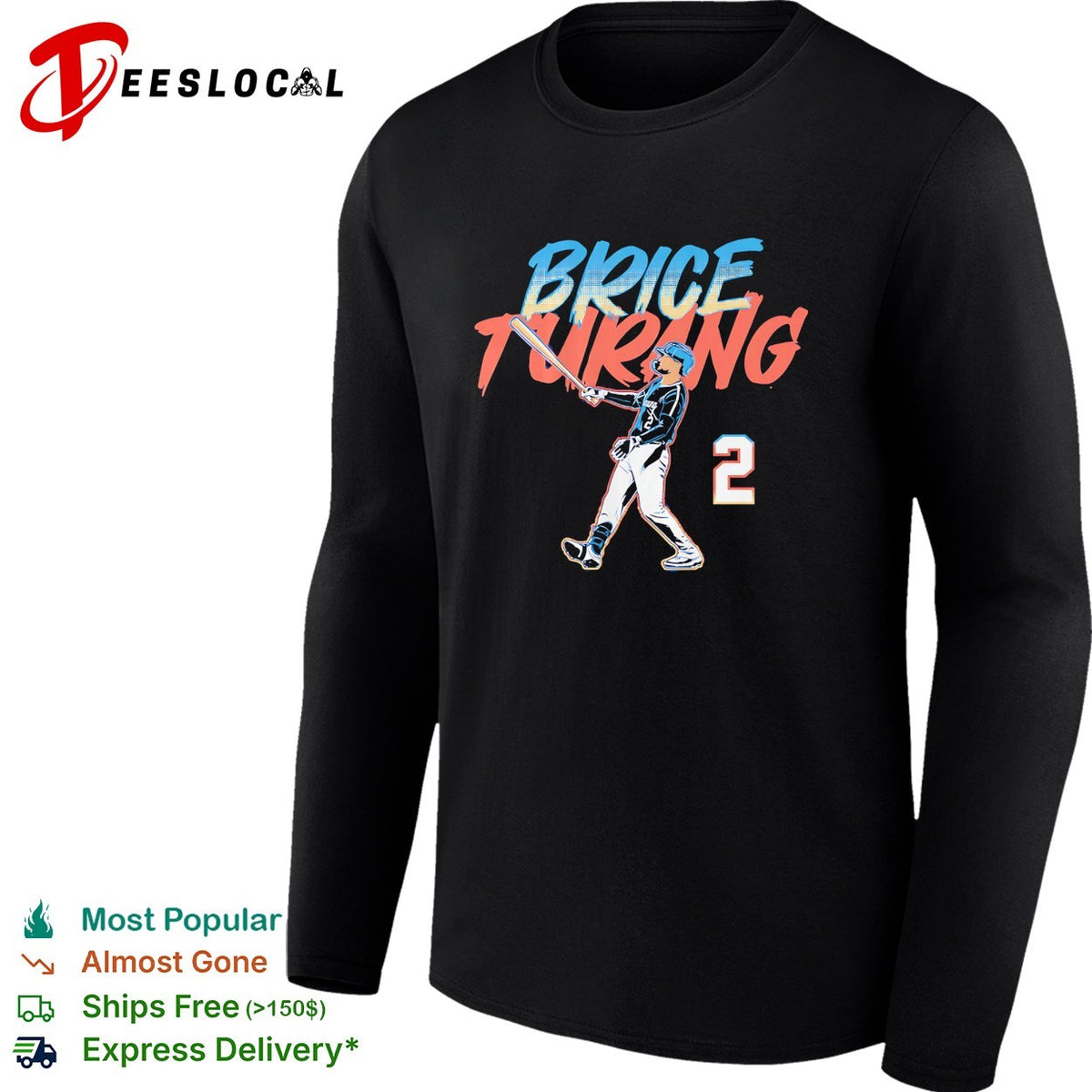Brice Turang Milwaukee Brewers number 2 batting pose real MLB player graphic shirt