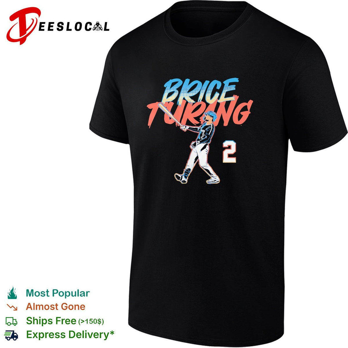 Brice Turang Milwaukee Brewers number 2 batting pose real MLB player graphic shirt