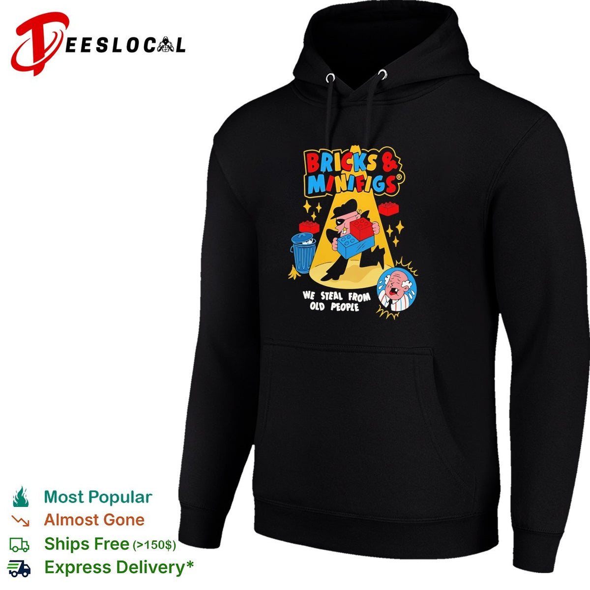 Bricks and Minifigs we steal from old people Lego parody illustration shirt