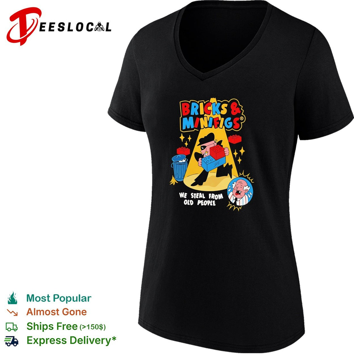 Bricks and Minifigs we steal from old people Lego parody illustration shirt