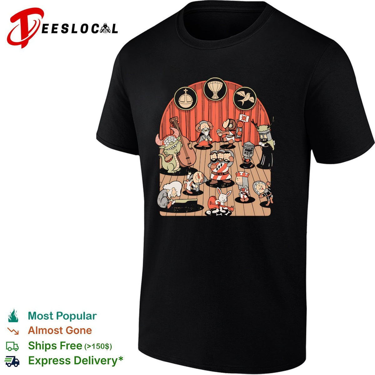 British Comedy Dance Monty Python and the Holy Grail in the style of Peanuts shirt