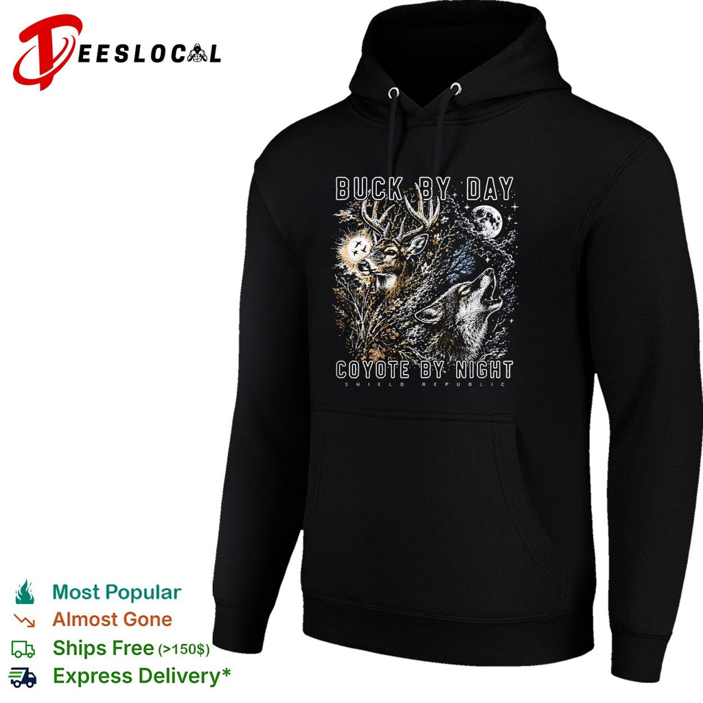 Buck by day coyote by night wildlife moon scene shirt