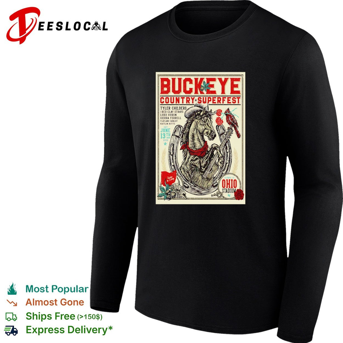 Buckeye Country Superfest multi-artist Ohio Stadium horseshoe June concert poster shirt