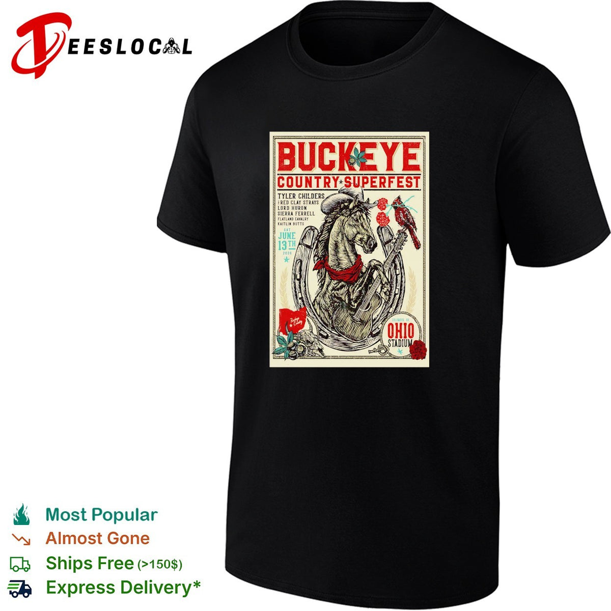 Buckeye Country Superfest multi-artist Ohio Stadium horseshoe June concert poster shirt
