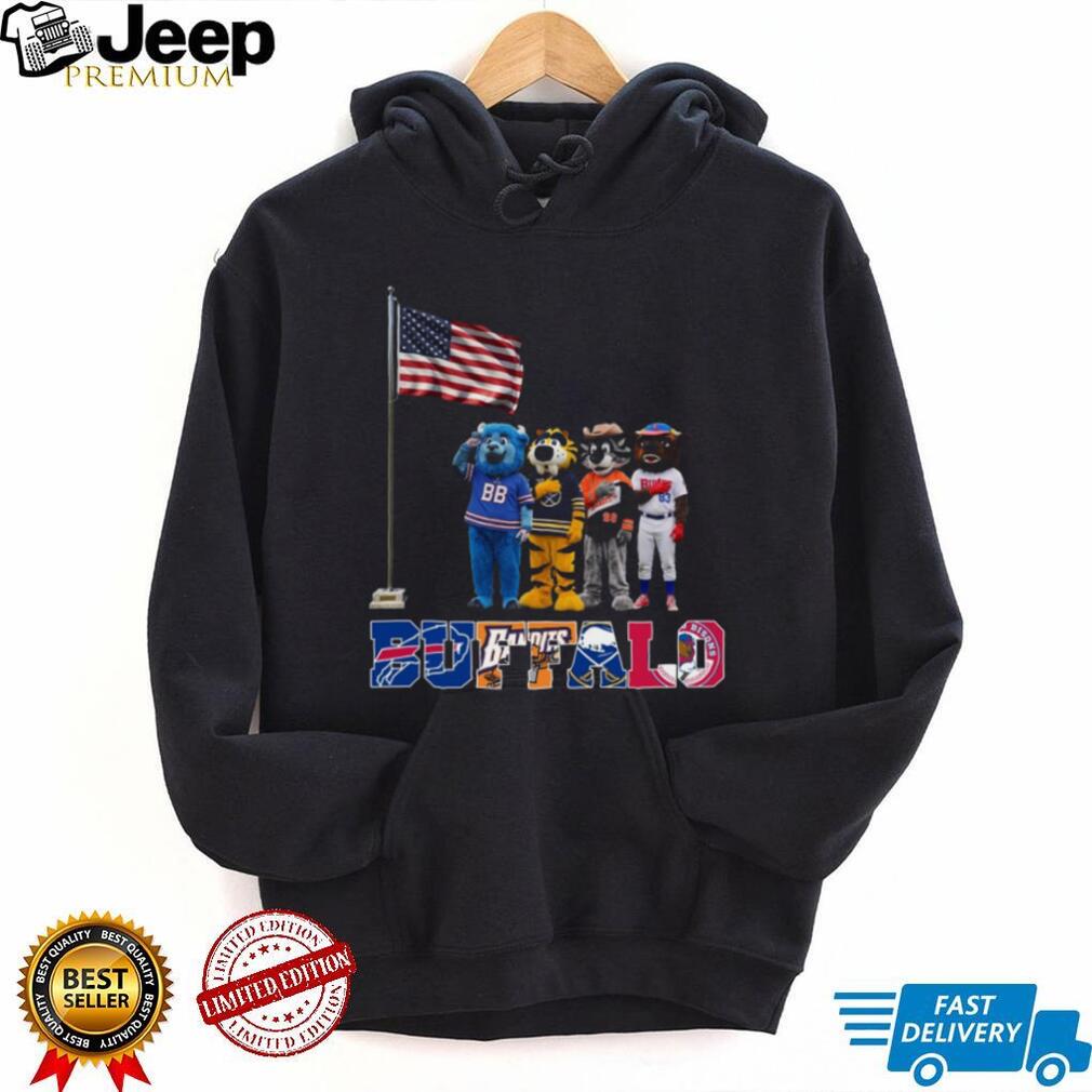 Buffalo Sports Teams Mascots Saluting US Flag Patriotic Coffee T Shirt
