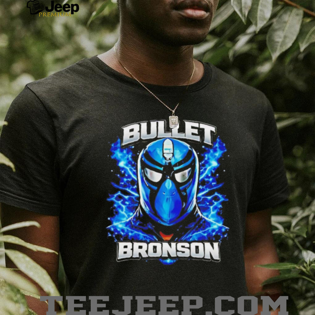Bullet Bronson Blue Wrestling Mask Lightning Graphic T Shirt