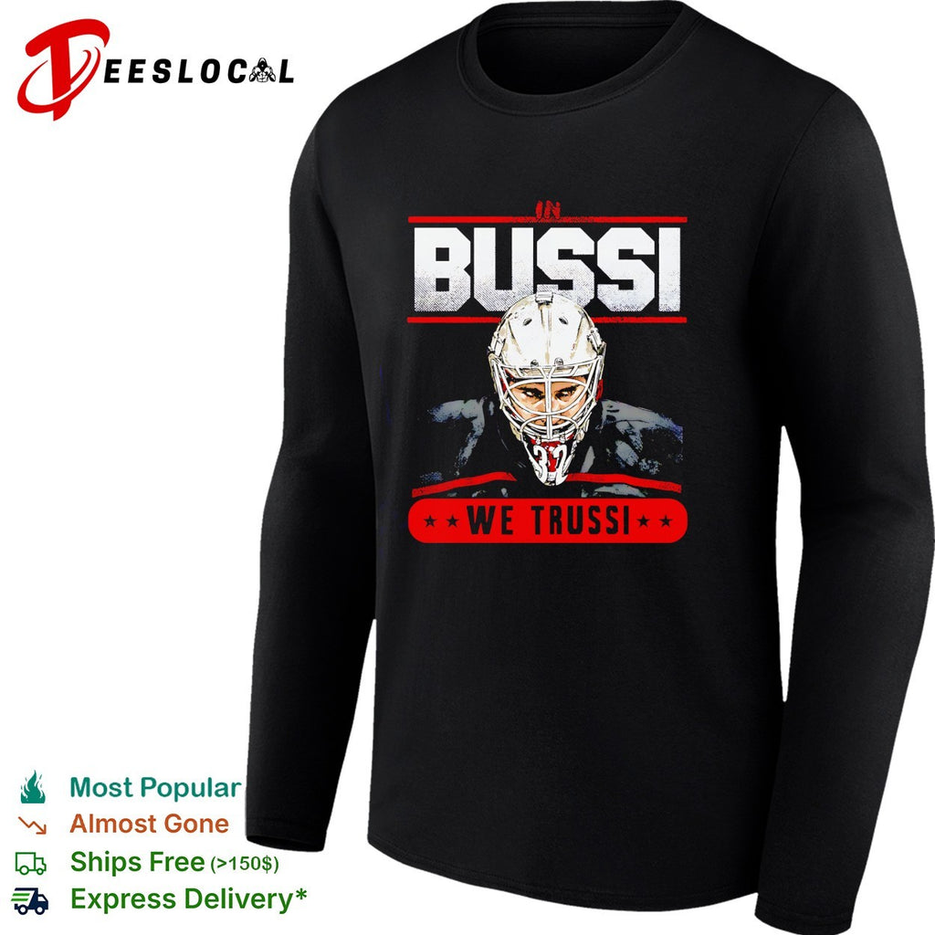 Bussi We Trussi Carolina Hurricanes goalie mask portrait bold shirt