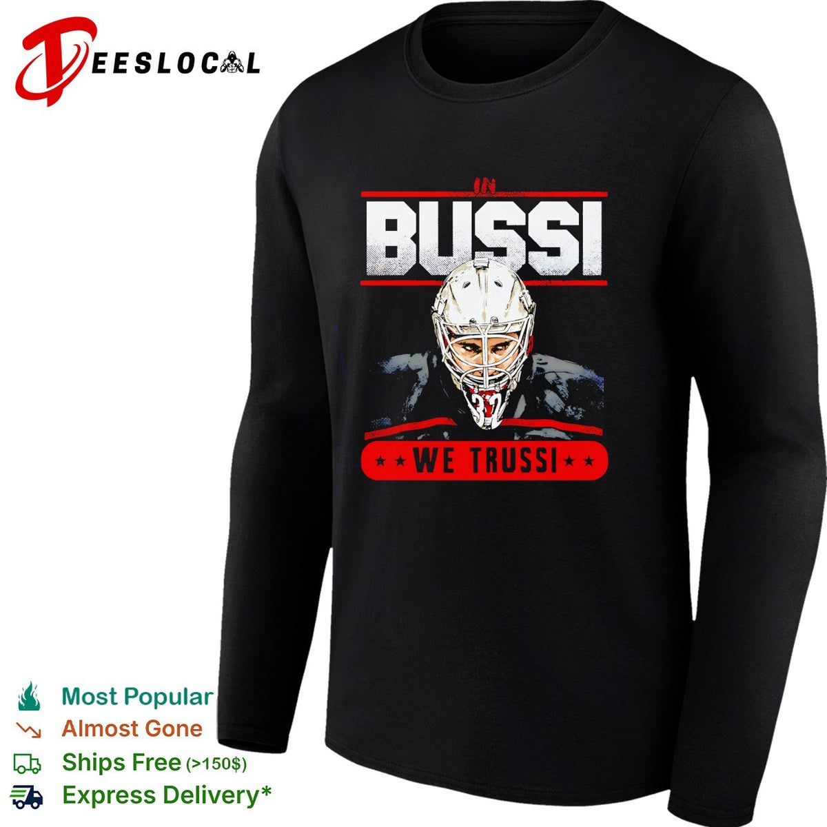 Bussi We Trussi Carolina Hurricanes goalie mask portrait bold shirt