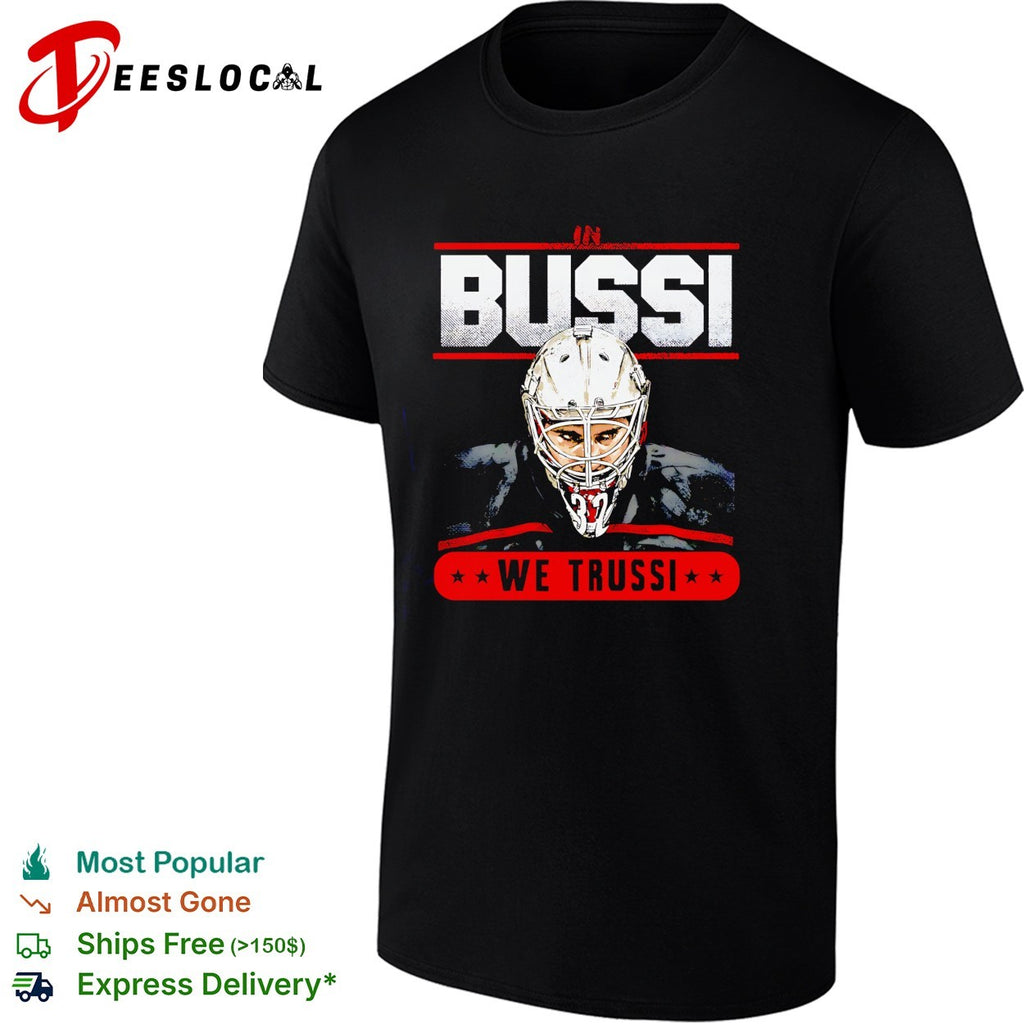 Bussi We Trussi Carolina Hurricanes goalie mask portrait bold shirt