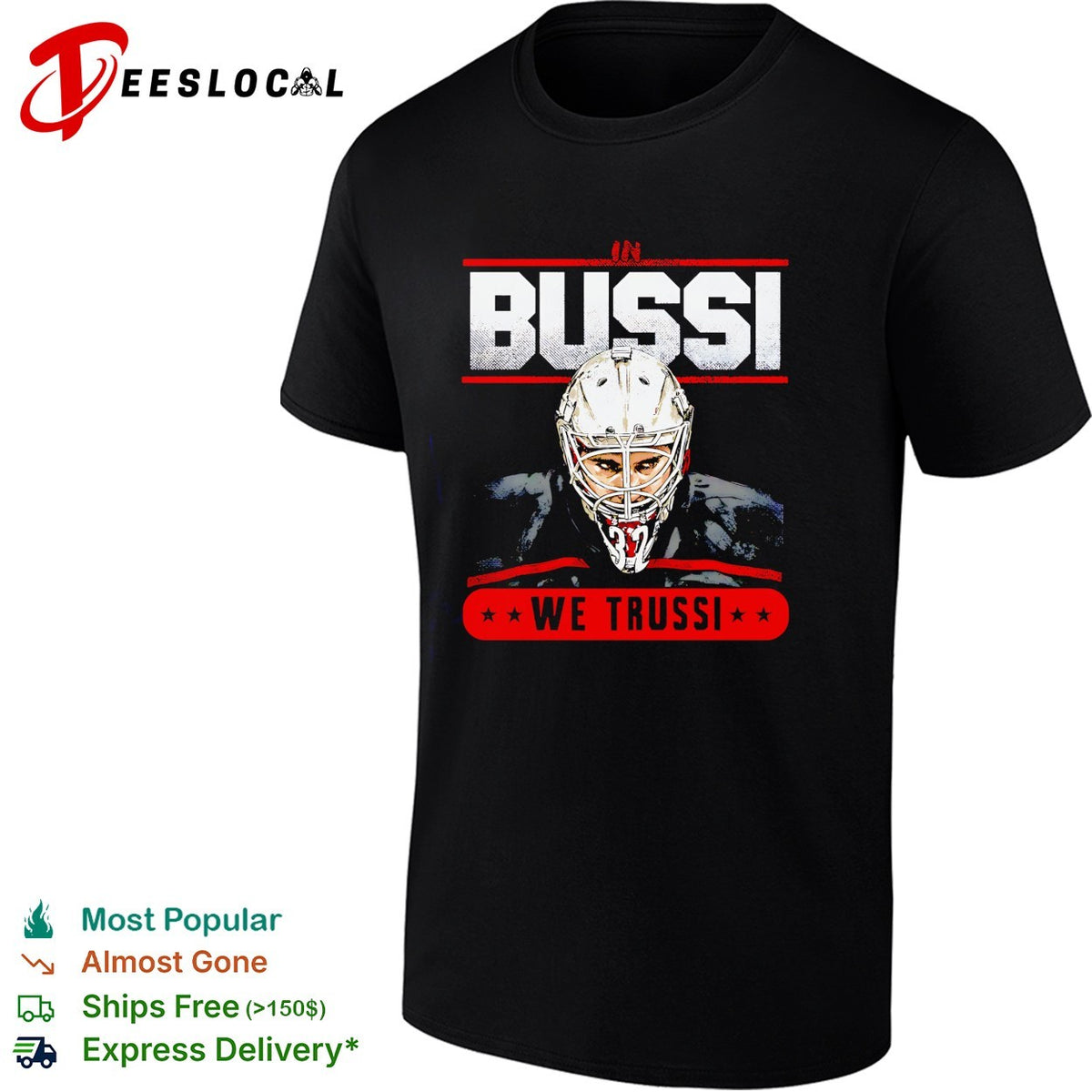 Bussi We Trussi Carolina Hurricanes goalie mask portrait bold shirt