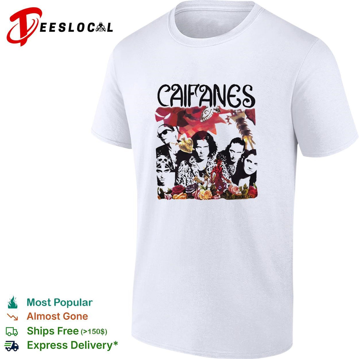 Caifanes band portrait collage with floral border illustration graphic shirt