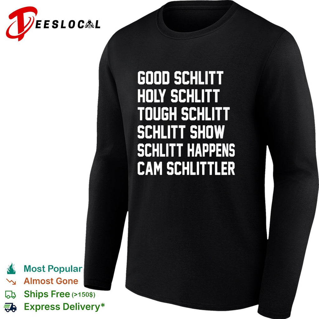 Cam Schlittler hockey player Schlitt happens wordplay bold stacked text fan shirt