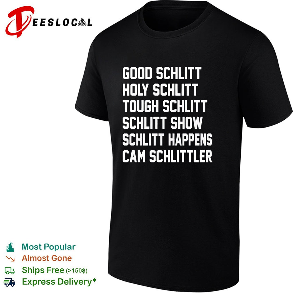 Cam Schlittler hockey player Schlitt happens wordplay bold stacked text fan shirt