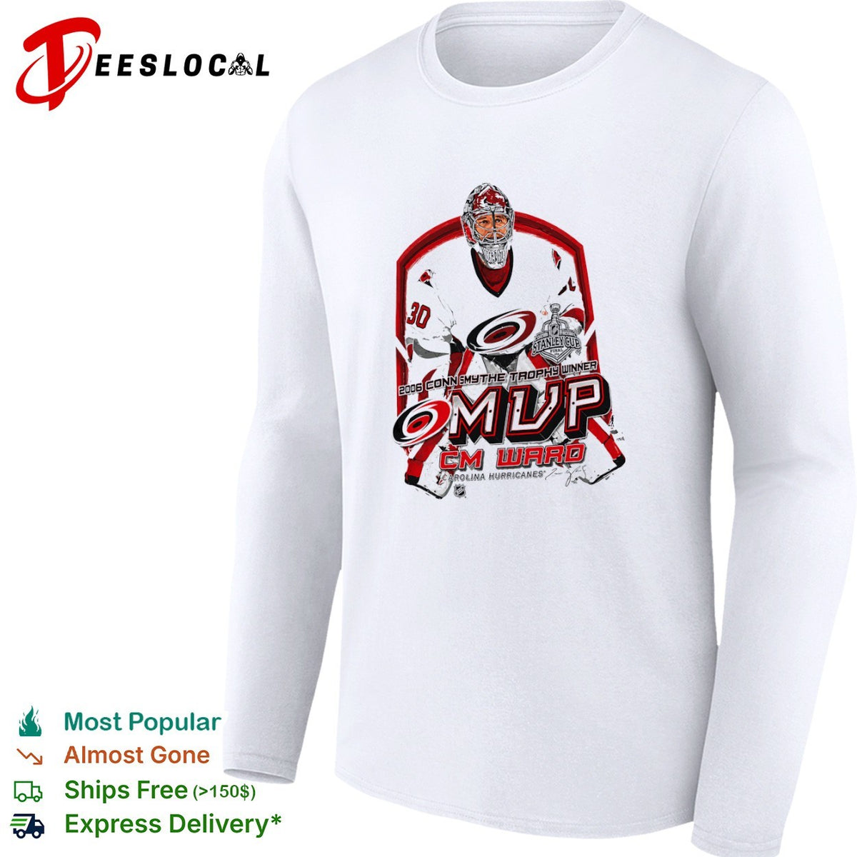 Cam Ward Carolina Hurricanes 2006 Conn Smythe Trophy Winner MVP hockey shirt