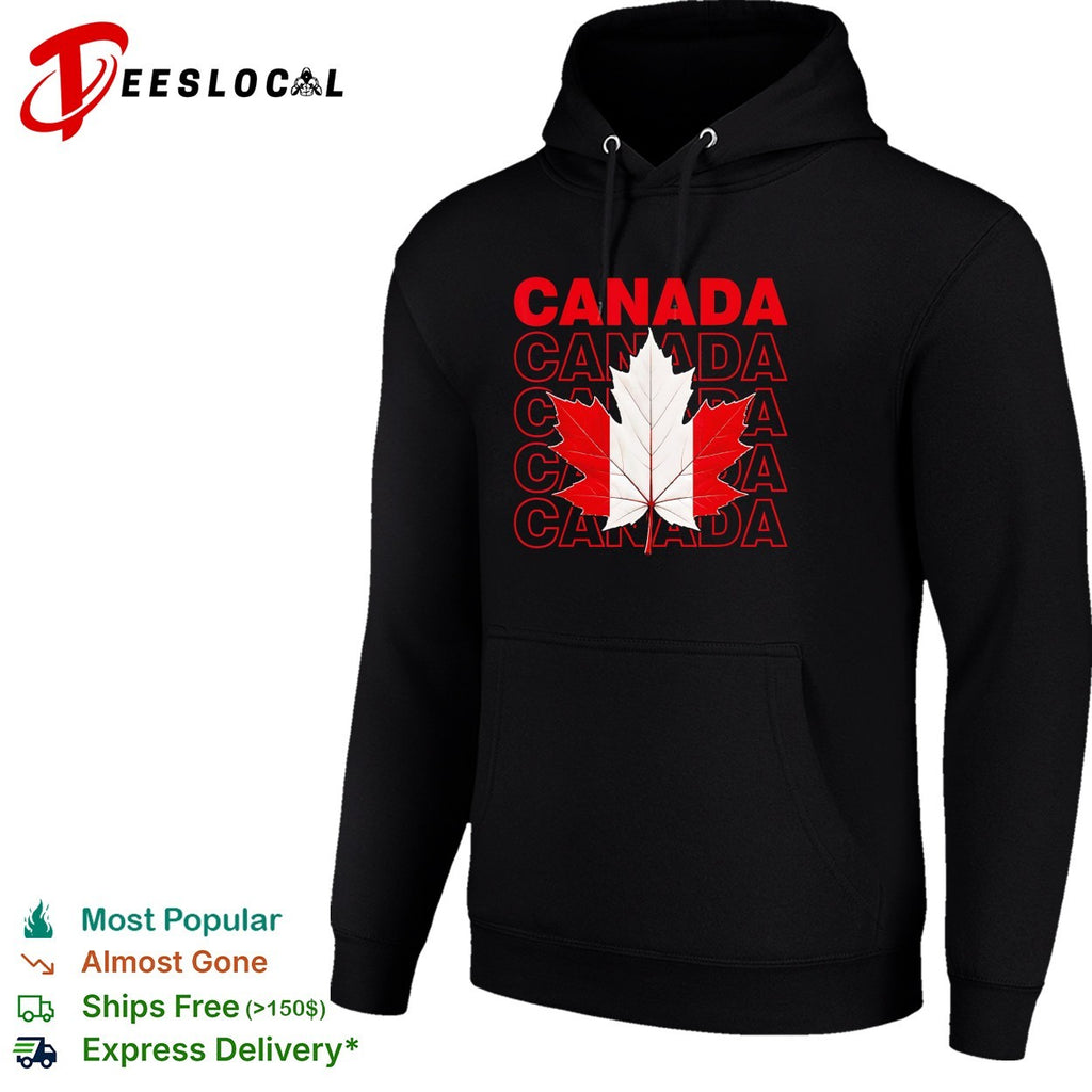Canada maple leaf bold repeated stacked text shirt