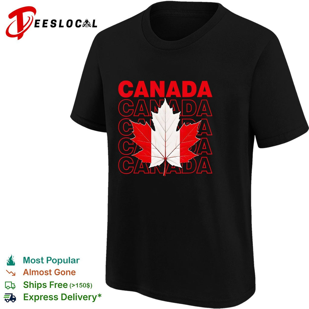 Canada maple leaf bold repeated stacked text shirt