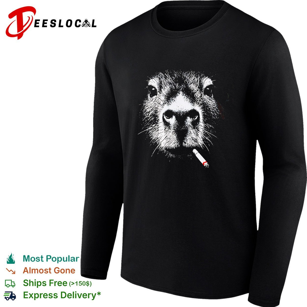 Capybara smoking a cigarette pop culture animal portrait aesthetic humor shirt
