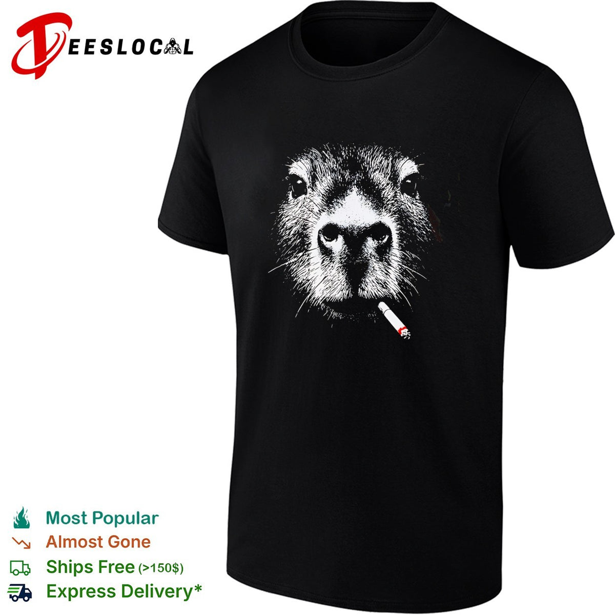 Capybara smoking a cigarette pop culture animal portrait aesthetic humor shirt