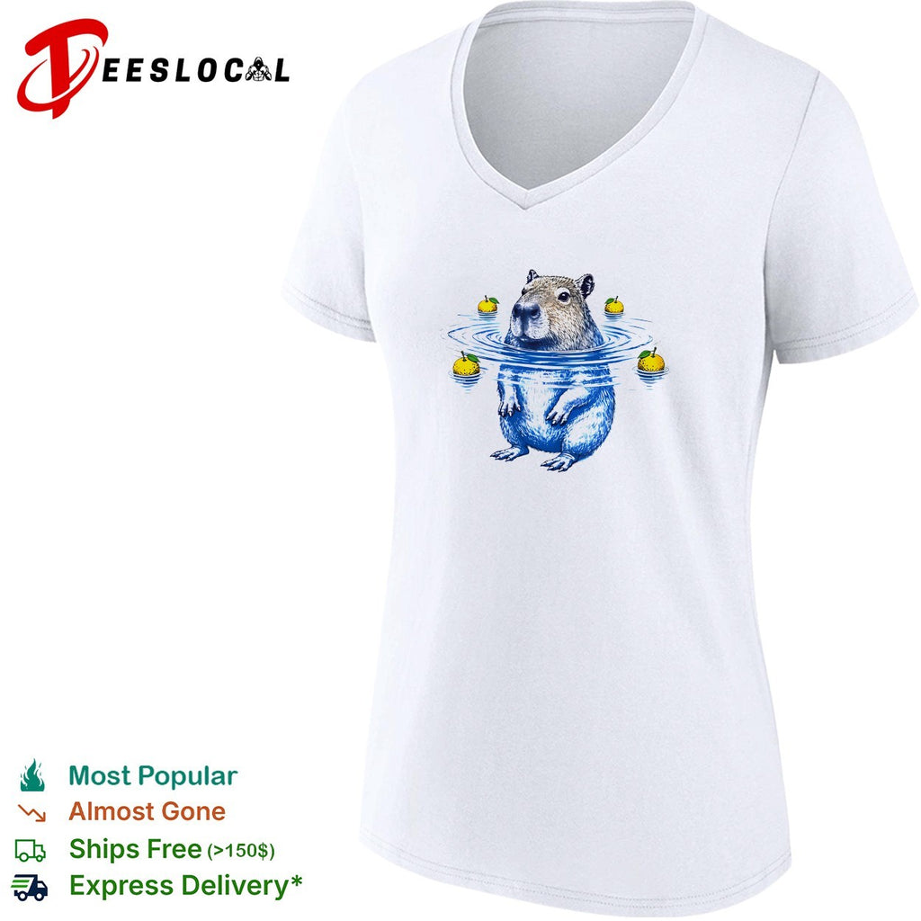 Capybara with yuzu fruit hot spring bathing illustration relaxing animal shirt