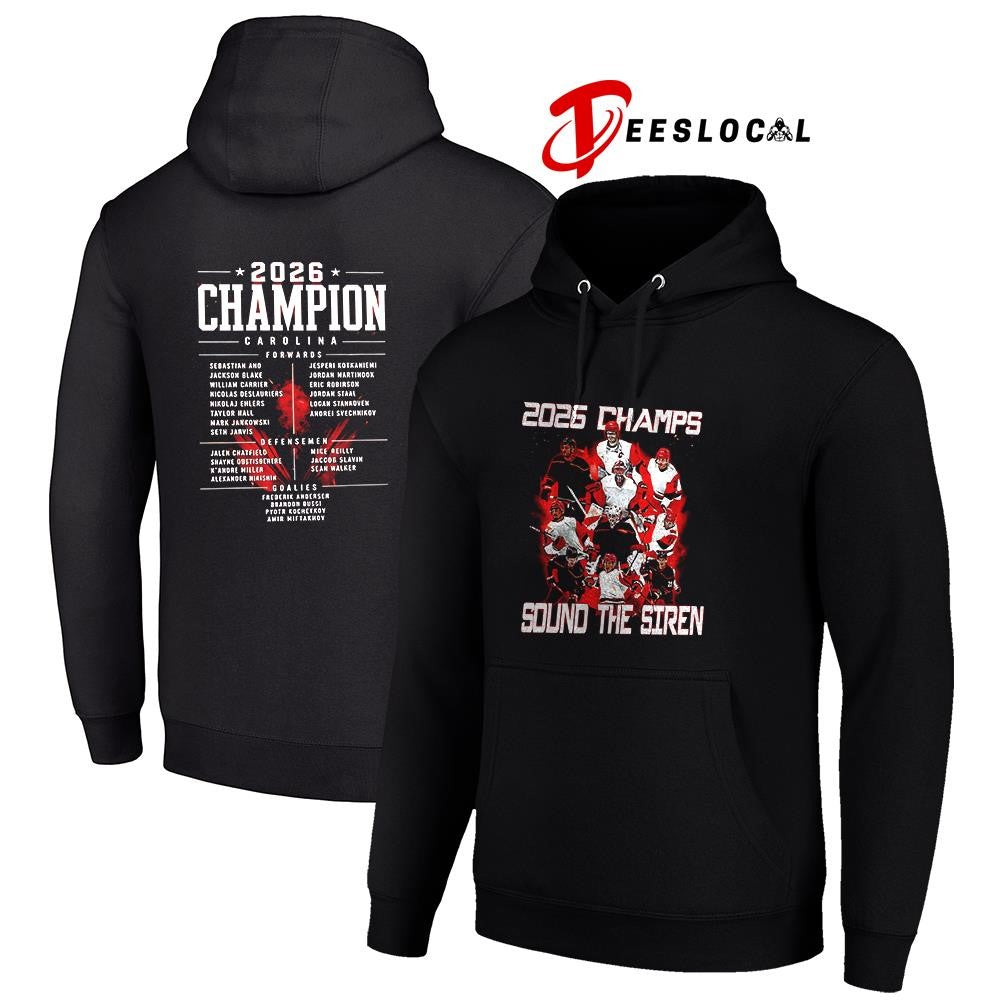 Carolina Huricanes 2026 Champs sound the siren name roster graphic shirt