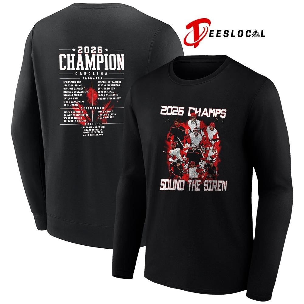 Carolina Huricanes 2026 Champs sound the siren name roster graphic shirt